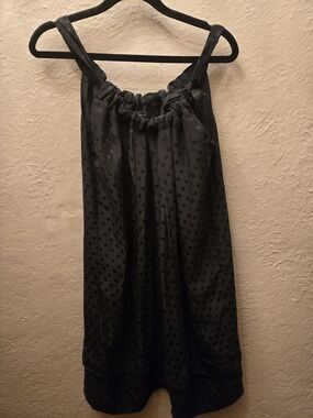100% Silk Polka Dot Dress Black Minimalist Slip Dress Adjustable Straps Size 12
